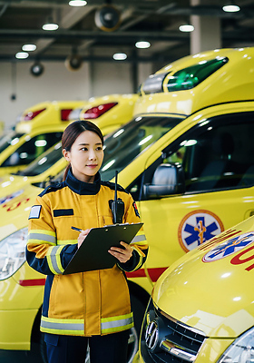 JPG 편집이미지 여자 관리 안전 메모지 구급차 구조원 주차장 소통 헬프 의료성형뷰티 편집실사 AI인물포토 AI콘텐츠 직업 컨셉 자동차 사람 사무용품 도움 CG 파일형식 AI포토