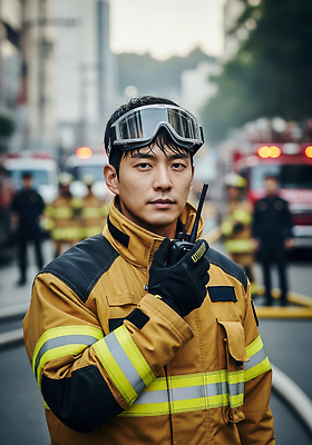 JPG 편집이미지 협력 거리 안전 대기 도시 구출 소방관 연습 화재 무전기 소방차 긴급구조 응급상황 의료성형뷰티 편집실사 AI인물포토 AI콘텐츠 자동차 무선통신 응급 긴급 도움 구조원 소방 사건 CG 파일형식 AI포토