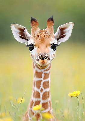 JPG 동물 편집이미지 야생동물 포즈 꽃밭 자연 초원 초록색 귀여움 사자 기린 생태계 조화 편집실사 AI컴퓨터그래픽 AI콘텐츠 꽃 컬러 컨셉 포유류 CG 파일형식