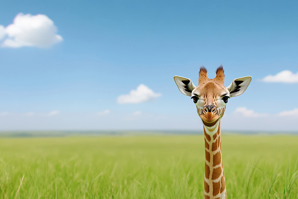 JPG 동물 편집이미지 야생동물 자연 하늘 초원 초록색 귀여움 희망 관찰 기린 흰구름 편집실사 AI컴퓨터그래픽 AI콘텐츠 감정 컬러 컨셉 포유류 모션 CG 생태계 파일형식 구름_자연