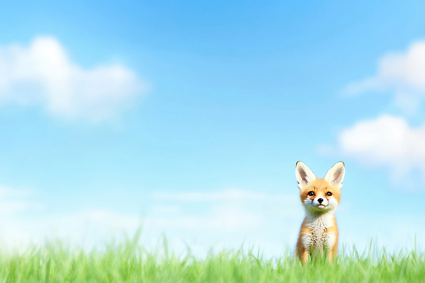 JPG 동물 편집이미지 무늬 자연 하늘 생명 동물원 초원 여름 귀여움 탐험 호기심 여우 편집실사 AI컴퓨터그래픽 AI콘텐츠 계절 감정 컨셉 포유류 CG 생태계 파일형식