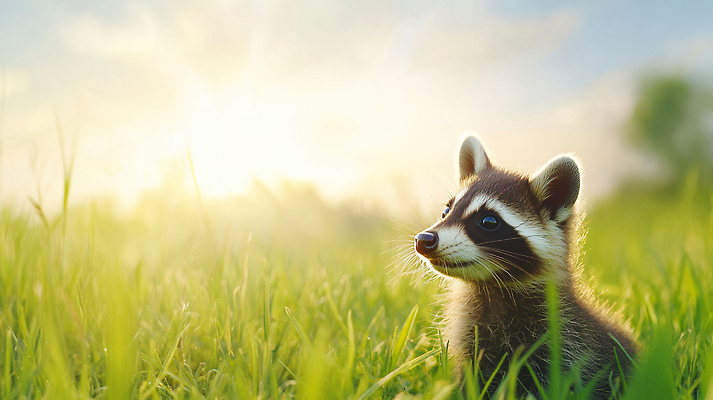 JPG 동물 편집이미지 행복 분홍색 자연 동물원 초원 햇빛 귀여움 숲 귀 이미지 너구리 오후 편집실사 AI컴퓨터그래픽 AI콘텐츠 감정 컬러 컨셉 포유류 신체부위 태양 CG 생태계 파일형식