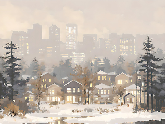 JPG 나무 건축 겨울 일러스트 자연 조명 주택 따뜻함 풍경 고층빌딩 고요 일몰 도시 수목 풍경화 눈덮임 국내일러스트 AI일러스트 AI콘텐츠 식물 계절 컨셉 빌딩 건물 노을 그림 생태계 파일형식