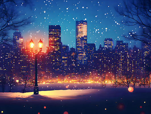JPG 겨울 가로등 일러스트 자연 조명 풍경 빌딩 빛 반짝임 평화 도시 눈송이 저녁 뷰티풀 국내일러스트 AI일러스트 AI콘텐츠 계절 공공시설 컨셉 모션 눈_날씨 건물 야간 생태계 파일형식