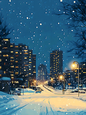 JPG 길 겨울 일러스트 조명 거리 아파트 풍경 파란색 평화 고요 도시 도심 네온 시민 뷰티풀 눈내림 국내일러스트 AI일러스트 AI콘텐츠 계절 컬러 컨셉 주택 눈_날씨 국민 파일형식