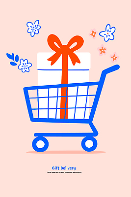 디자인 꽃 감정 리본 분홍색 컬러 백그라운드 일러스트 포장 선물 장식 쇼핑 상품 고객 장바구니 배송 모던 온라인 편리함 국내일러스트 AI파일 식물 컨셉 바구니 파일형식 벡터