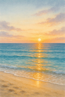 JPG 물결 파도 바다 일러스트 자연 하늘 휴식 풍경 해변 일상 여름 평화 주황색 일몰 조용 뷰티풀 수평선 국내일러스트 AI일러스트 AI콘텐츠 계절 컬러 컨셉 라이프 노을 생태계 파일형식