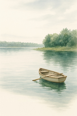 JPG 나무 호수 여유 여행 일러스트 자연 휴식 풍경 물 평화 고요 수수께끼 수면 수상_상을받음 그림 수자원 조각배 차분 국내일러스트 AI일러스트 AI콘텐츠 자연요소 식물 감정 컨셉 배_교통 생태계 파일형식