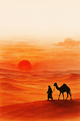 JPG 동물 실루엣 문화 모래 여행 일러스트 자연 하늘 사람 풍경 주황색 고요 일몰 사막 만남 언덕 낙타 조용 국내일러스트 AI일러스트 AI콘텐츠 컬러 컨셉 포유류 촬영기법 노을 생태계 파일형식