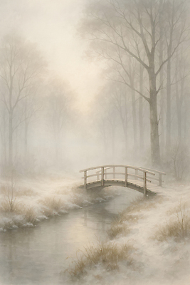 JPG 나무 식물 겨울 일러스트 자연 아침 풍경 물 평화 고요 산책 회색 안개 발코니 개울 숲 신비 조용 국내일러스트 AI일러스트 AI콘텐츠 주간 자연요소 계절 컬러 컨셉 날씨 휴식 강 생태계 파일형식