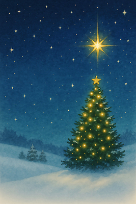 JPG 별 크리스마스장식 크리스마스 겨울 일러스트 자연 조명 따뜻함 풍경 크리스마스트리 축제 희망 기쁨 언덕 조용 소원 별빛 겨울풍경 국내일러스트 AI일러스트 AI콘텐츠 자연요소 계절 기념일 감정 빛 생태계 파일형식