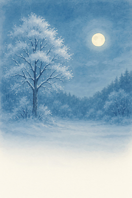 JPG 나무 겨울 일러스트 자연 하늘 조명 풍경 파란색 고요 달 숲 달빛 그림 동쪽 뷰티풀 풍경화 눈덮임 국내일러스트 AI일러스트 AI콘텐츠 자연요소 식물 계절 컬러 컨셉 방향 생태계 파일형식