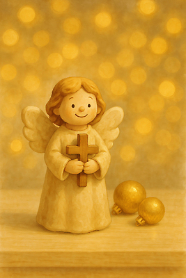 JPG 기념일 행복 종교 인형 크리스마스 일러스트 가족 천사 따뜻함 장식 반짝임 축제 기쁨 기도 분위기 축복 오브젝트 나무십자가 국내일러스트 AI일러스트 AI콘텐츠 감정 컨셉 십자가 관계 모션 이벤트 파일형식