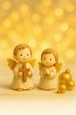 JPG 행복 종교 인형 백그라운드 십자가 프로포즈 크리스마스 겨울 일러스트 가족 천사 따뜻함 사랑 상반신 장식 축제 기도 예배 국내일러스트 AI일러스트 AI콘텐츠 계절 기념일 감정 관계 파일형식