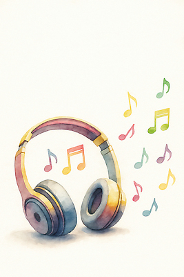 JPG 디자인 예술 악기 음악 컬러 음표 일러스트 수채화 운동 헤드폰 소리 바탕화면 표현 즐거움 복고 감성 하모니 리듬 창의성 창작 국내일러스트 AI일러스트 AI콘텐츠 기호 감정 음향기기 컨셉 노래 문화예술 건강 파일형식