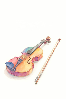 JPG 디자인 감정 예술 악기 음악 컬러 연주 일러스트 소리 바이올린 활 그림 작품 복고 감성 조화 뷰티풀 색채 창작 국내일러스트 AI일러스트 AI콘텐츠 컨셉 현악기 문화예술 미술 파일형식