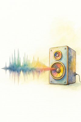 JPG 디자인 감정 예술 음악 컬러 백그라운드 일러스트 스피커 소리 듣기 흐름 표현 복고 오디오 파동 하모니 창의성 국내일러스트 AI일러스트 AI콘텐츠 음향기기 컨셉 노래 모션 문화예술 순간포착 전자제품 파일형식