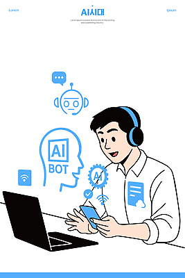 남자 일러스트 기술 노트북 스마트폰 디지털 헤드폰 자료 작업 메시지 연결 스마트 분석 온라인 클라우드서비스 소통 소프트웨어 AI_인공지능 국내일러스트 AI파일 음향기기 컨셉 사람 전자제품 핸드폰 스마트기기 서비스 파일형식 벡터