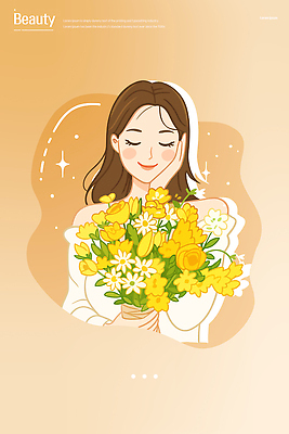 여자 기념일 꽃 행복 꽃다발 일러스트 자연 표정 밝음 선물 사랑 미소 뷰티 귀여움 기쁨 즐거움 뷰티풀 국내일러스트 AI파일 식물 감정 컨셉 사람 이벤트 생태계 파일형식 벡터