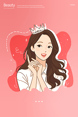 헤어스타일 손 여자 패션 행복 감정 얼굴 분홍색 포즈 백그라운드 일러스트 왕관 미소 장식 뷰티 기쁨 매력적 표현 뷰티풀 스타일 국내일러스트 AI파일 컬러 컨셉 표정 사람 신체부위 파일형식 벡터