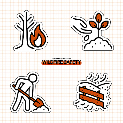 나무 아이콘 자연 불 안전 새싹 환경 흙 작업 보호 소방 예방 안전수칙 산불 2D아이콘 AI파일 자연요소 식물 컨셉 생태계 화재 파일형식 벡터