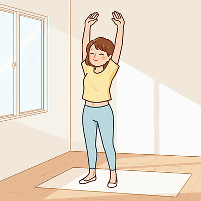 웰빙 여자 감정 신체 일러스트 요가 모션 아침 실내 건강 운동 햇빛 평화 스트레칭 방 자유 편안함 집중 습관 자기관리 국내일러스트 AI파일 주간 컨셉 사람 내부 태양 감각 파일형식 벡터
