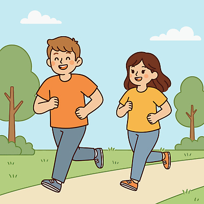 나무 공원 길 일러스트 모션 청소년 자연 건강 웃음 풍경 여러명 야외 여름 친구 달리기 운동 노란색 주황색 즐거움 습관 국내일러스트 AI파일 식물 계절 공공시설 감정 컬러 다수 관계 표정 사람 생태계 파일형식 벡터