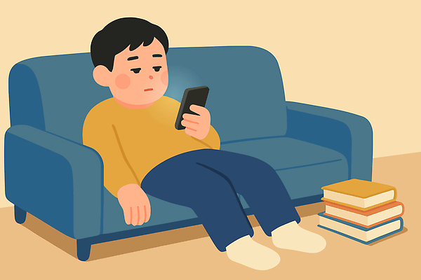 캐릭터 일러스트 모션 휴식 주택 소년 일상 생활 책 친구 스마트폰 소파 독서 디지털 방 시간 편안함 집중 즐거움 성격 디톡스 국내일러스트 AI파일 남자 감정 어린이 컨셉 의자 관계 건강 건물 라이프 핸드폰 스마트기기 감각 파일형식 벡터