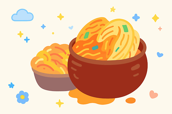 그릇 디자인 한식 음식 배경화면 백그라운드 일러스트 반찬 김치 따뜻함 요리 일상 노란색 식사 면류 준비 김장 면발 색감 간편조리식품 국내일러스트 AI파일 식기 컬러 라이프 파일형식 벡터