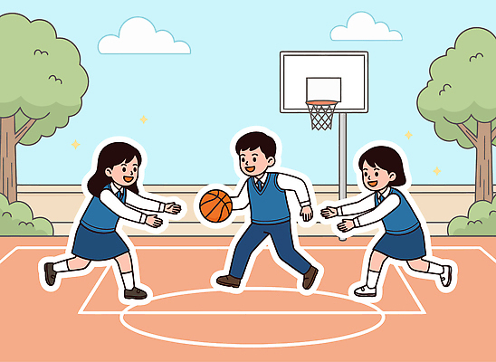 학생 스포츠 일러스트 공 학교 응원 모션 놀이 협력 농구 경기 야외 여름 친구 달리기 운동 운동장 즐거움 국내일러스트 AI파일 계절 교육 감정 스포츠시설 관계 건강 구기 공간 파일형식 벡터