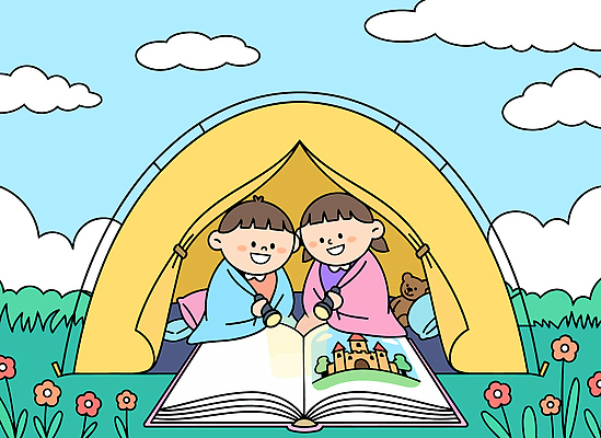 공원 꽃 행복 어린이 일러스트 가족 상상 자연 놀이 하늘 텐트 이야기 웃음 야외 독서 캠핑 도전 즐거움 동화책 그림책 독서모임 국내일러스트 AI파일 식물 공공시설 감정 관계 레저 표정 캠핑도구 사람 책 생태계 파일형식 벡터