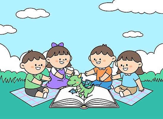 문화 일러스트 자연 놀이 하늘 동화 함께함 이야기 초원 책 친구 학습 독서 소풍 즐거움 호기심 드래곤 상상력 창의성 독서모임 국내일러스트 AI파일 교육 감정 컨셉 관계 야외활동 생태계 파일형식 벡터