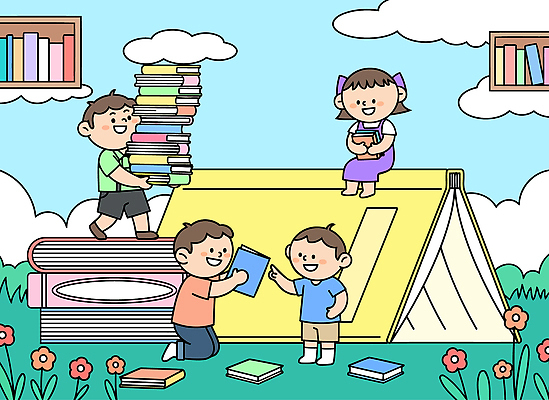 교육 꽃 어린이 컬러 일러스트 모션 상상 놀이 하늘 협력 미소 책 친구 독서 쌓기 즐거움 그림 정리 소통 독서모임 국내일러스트 AI파일 식물 감정 컨셉 관계 표정 사람 파일형식 벡터