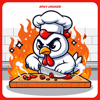 음식 채소 일러스트 고추 주방용품 불꽃 요리 주방 요리사 식사 치킨 분노 닭 칼 맛 상차림 준비 일러캐릭터 AI파일 직업 캐릭터 감정 생활용품 컨셉 조류 불 닭고기요리 파일형식 벡터