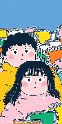 JPG 감정 문화 어린이 컬러 백그라운드 일러스트 학교 모션 표정 남매 경고 책 친구 학습 독서 놀람 즐거움 호기심 그림 상상력 국내일러스트 AI일러스트 AI콘텐츠 교육 컨셉 가족 관계 사람 파일형식