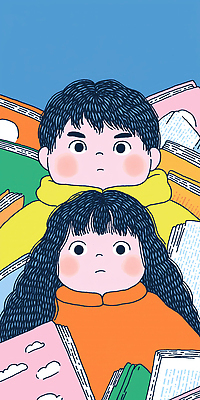 JPG 캐릭터 교육 어린이 컬러 일러스트 청소년 책장 남매 이야기 책 친구 학습 독서 도서관 집중 그림 상상력 국내일러스트 AI일러스트 AI콘텐츠 가구 컨셉 가족 관계 사람 파일형식