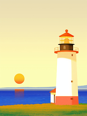 JPG 여유 물결 바다 여행 일러스트 자연 등대 풍경 해변 태양 평화 노을 일몰 저녁 풍경화 차분 국내일러스트 AI일러스트 AI콘텐츠 자연요소 감정 컨셉 야간 그림 생태계 파일형식