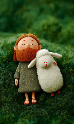 JPG 동물 편집이미지 인형 상상 자연 동화 휴식 함께함 사랑 초원 평화 양 예수 성직자 그림 조화 아기예수 이미지편집 AI컴퓨터그래픽 AI콘텐츠 감정 종교 컨셉 포유류 신_종교 생태계 파일형식