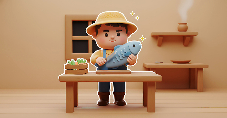 JPG 편집이미지 화분 어류 요리 소년 작업 어부 어촌 손질 수공예 나무탁자 다듬기 아기자기 편집3D AI컴퓨터그래픽 AI콘텐츠 직업 남자 어린이 컨셉 모션 탁자 3D 수중동물 시골 공예 파일형식