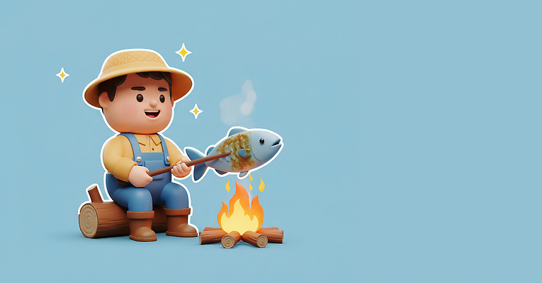 JPG 편집이미지 캐릭터 남자 자연 불꽃 따뜻함 어류 요리 웃음 초원 캠핑 저녁 모닥불 어부 즐거움 편집3D AI컴퓨터그래픽 AI콘텐츠 직업 감정 불 레저 표정 사람 3D 수중동물 야간 생태계 파일형식