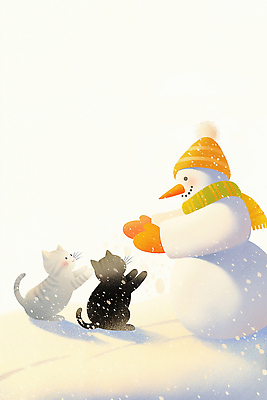 JPG 동물 어린이 예술 설경 겨울 일러스트 가족 상상 자연 눈사람 놀이 고양이 즐거움 동심 국내일러스트 AI일러스트 AI콘텐츠 계절 감정 포유류 관계 사람 풍경 반려동물 생태계 파일형식