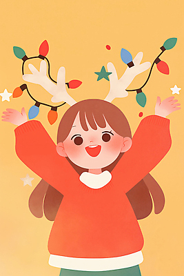 JPG 나무 행복 별 컬러 백그라운드 크리스마스 겨울 일러스트 조명 뿔 웃음 소녀 장식 장난감 축제 주황색 활발 기쁨 스웨터 국내일러스트 AI일러스트 AI콘텐츠 자연요소 식물 계절 여자 기념일 감정 어린이 컨셉 상의 표정 파일형식