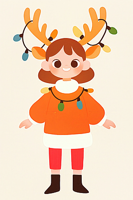 JPG 행복 어린이 컬러 크리스마스 겨울 일러스트 전구 가족 놀이 사슴 주택 뿔 따뜻함 웃음 장식 귀여움 축제 분위기 스웨터 국내일러스트 AI일러스트 AI콘텐츠 계절 기념일 감정 컨셉 상의 포유류 관계 표정 사람 건물 파일형식