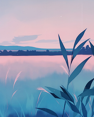 JPG 호수 여유 분홍색 일러스트 자연 하늘 아침 바람 풍경 평화 일출 고요 습기 숲 조용 뷰티풀 국내일러스트 AI일러스트 AI콘텐츠 주간 자연요소 감정 컬러 컨셉 날씨 노을 생태계 파일형식