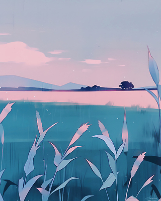 JPG 나무 컬러 일러스트 자연 하늘 풍경 초원 여름 평화 일몰 그림 뷰티풀 풍경화 차분 국내일러스트 AI일러스트 AI콘텐츠 식물 계절 컨셉 노을 생태계 파일형식