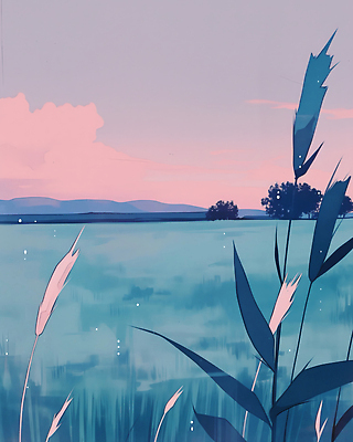 JPG 나무 식물 감정 일러스트 자연 하늘 풍경 초원 야외 여름 파란색 햇빛 평화 저녁 숲 조화 뷰티풀 풍경화 차분 국내일러스트 AI일러스트 AI콘텐츠 계절 컬러 컨셉 태양 야간 그림 생태계 파일형식