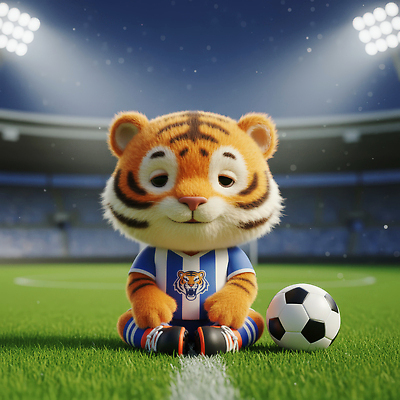 JPG 동물 편집이미지 캐릭터 스포츠 유니폼 공 조명 앉기 잔디 운동 축구 흙 경기장 호랑이 군중 편집3D AI컴퓨터그래픽 AI콘텐츠 식물 옷 포유류 스포츠시설 모션 건강 사람 3D 구기 파일형식