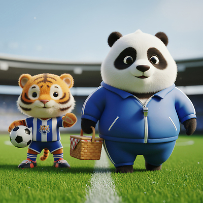 JPG 동물 편집이미지 캐릭터 행복 어린이 스포츠 협력 경기 잔디 친구 바구니 축구 시간 호랑이 판다 편집3D AI컴퓨터그래픽 AI콘텐츠 식물 감정 곰 포유류 관계 사람 3D 구기 파일형식