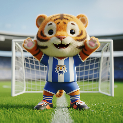 JPG 편집이미지 캐릭터 어린이 스포츠 포즈 하늘색 유니폼 공 협력 잔디 귀여움 축구 경기장 호랑이 골키퍼 편집3D AI컴퓨터그래픽 AI콘텐츠 식물 옷 컨셉 포유류 스포츠시설 운동선수 사람 파란색 3D 구기 파일형식