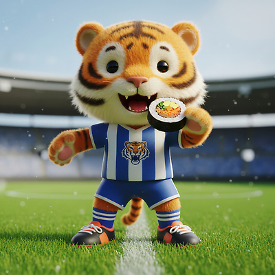 JPG 동물 편집이미지 캐릭터 아시아 음식 스포츠 유니폼 모션 잔디 귀여움 축구 경기장 초밥 호랑이 군중 편집3D AI컴퓨터그래픽 AI콘텐츠 식물 옷 나라 컨셉 포유류 스포츠시설 사람 3D 구기 일본음식 파일형식
